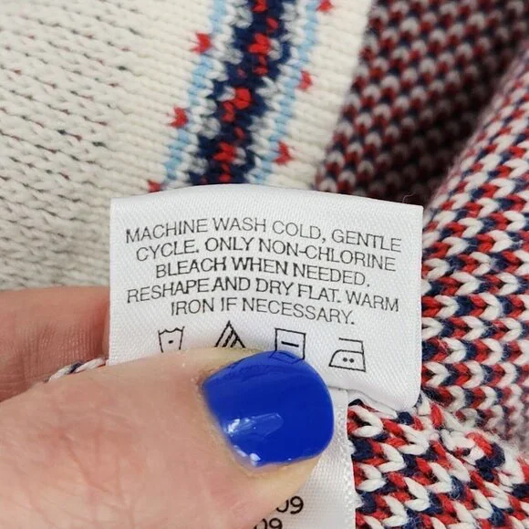 Hanna Andersson Sweater Womens Small White Blue Fair Isle Quarter Zip Pullover - Picture 8 of 12